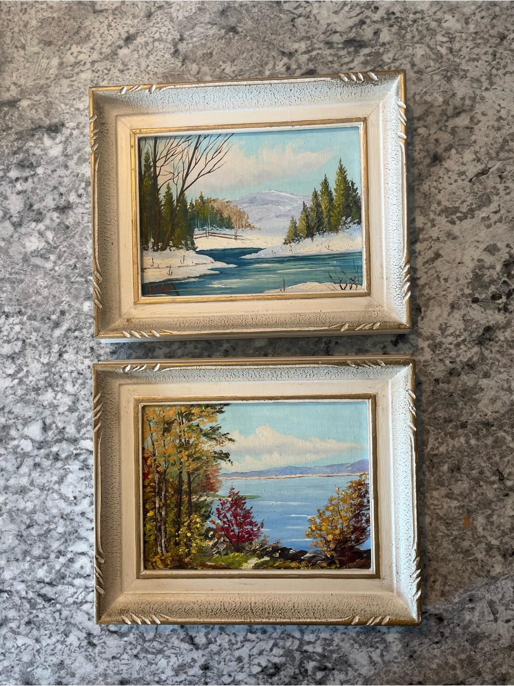 Rare MCM Matching Diptych Original Oil Landscape Paintings by E.S. Seeley